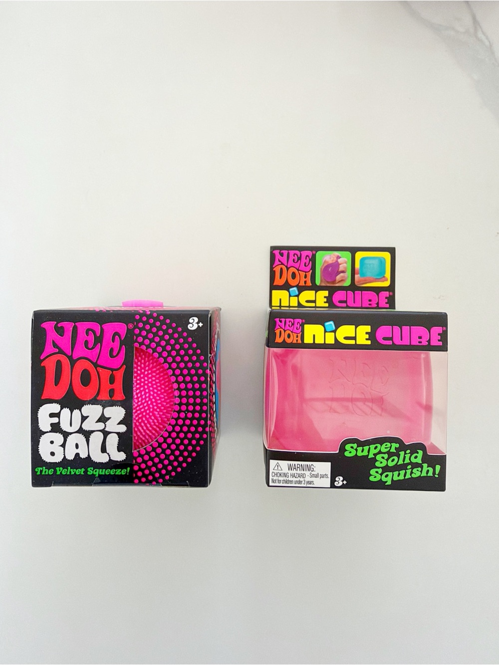 Rare PINK NeeDoh Bundle 💕 Fuzz Ball + Nice Cube | Squishy Fidget Set of 2 SEALED